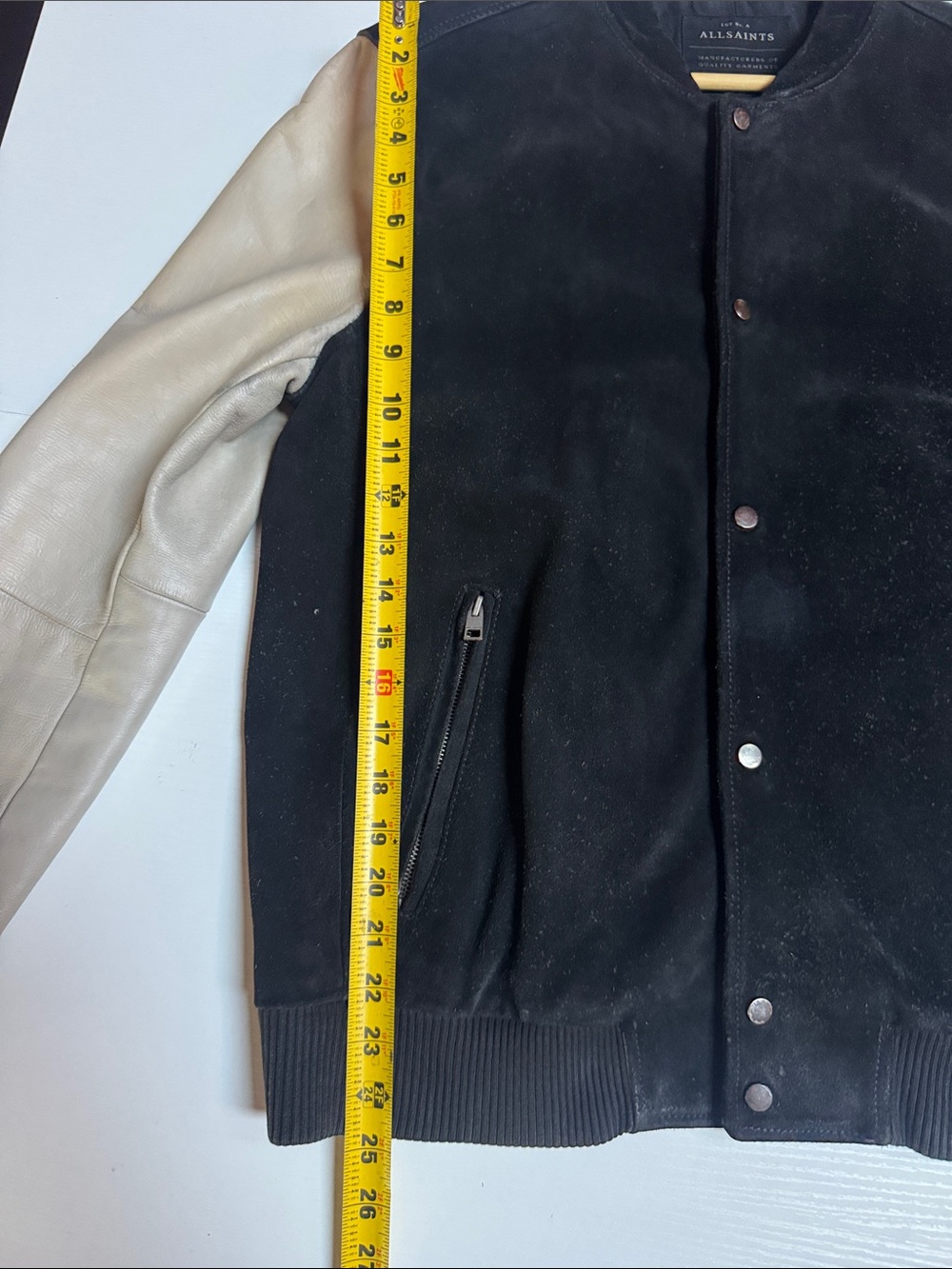 All Saints Two-Tone Bomber Jacket — Black Body with Cream Sleeves XL (fits LG) - Picture 10 of 11